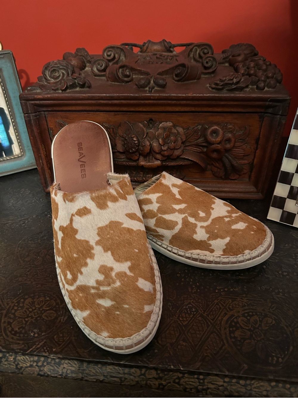 SeaVees Lido Slides Mules Cowhide Print  Rancho Size 8